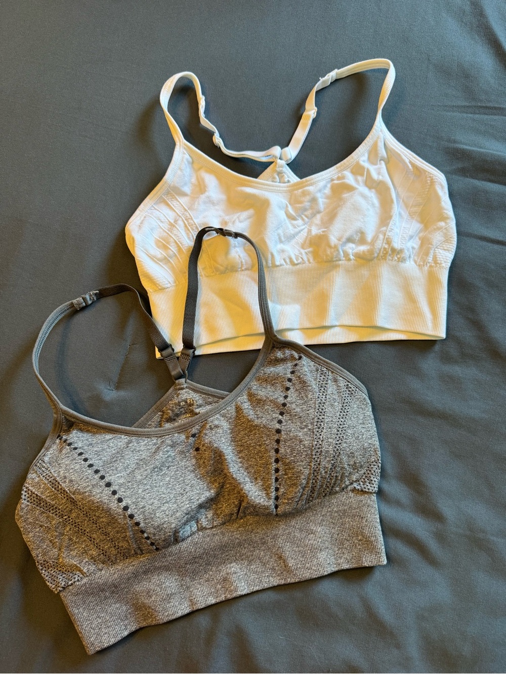 Seamless Ribbed White Bralette & Gray Knit Sports Bra Duo